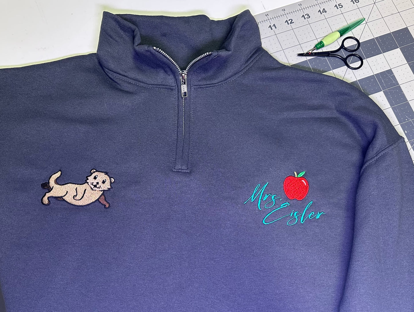 Charcoal Grey Embroidered School Spirit Otters 1/4 Zip Pullover