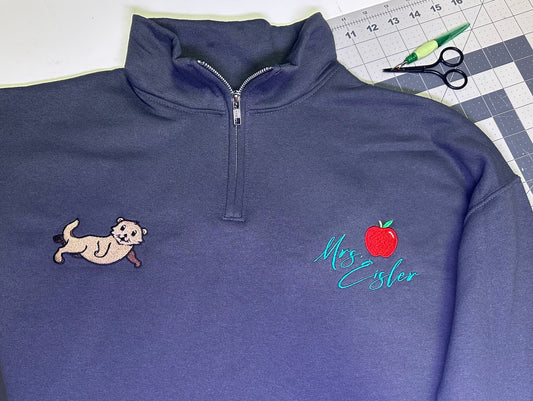 Charcoal Grey Embroidered School Spirit Otters 1/4 Zip Pullover